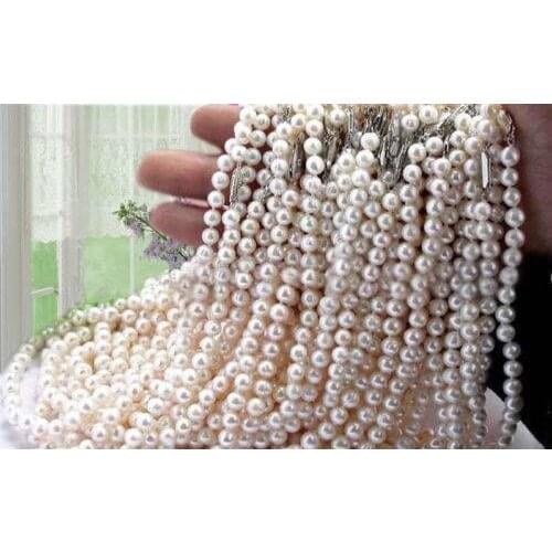 Wholesale 5pcs 7-8mm White Akoya Pearl Necklace 17"