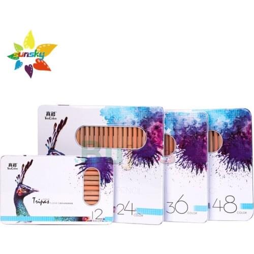 Truecolor Oily color pencil iron box set 2348-12/24/36/48 color student color pencil Rich in color Log pen rod art supplies