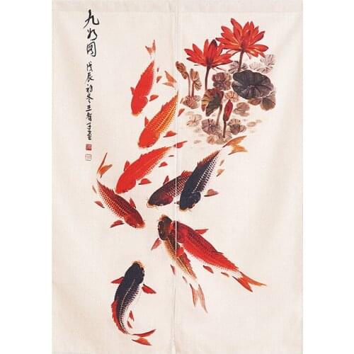 Joyous Doorway Curtain Mixed Size Decorative Chinese Style Screen Lotus Door Curtain Lucky Fish Hallway Kitchen Rideaux *NT