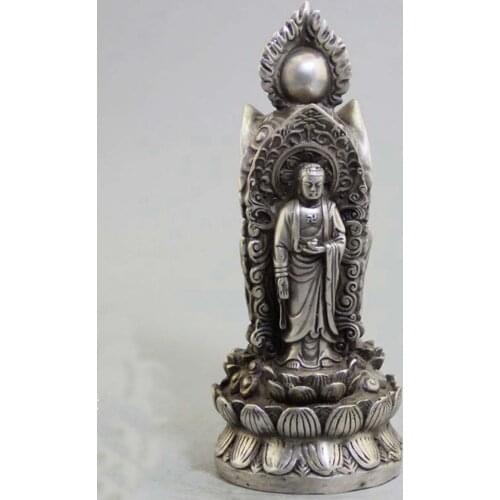 Rare Copper bronze tibet silver Buddha paktong Sam west station guanyin statue