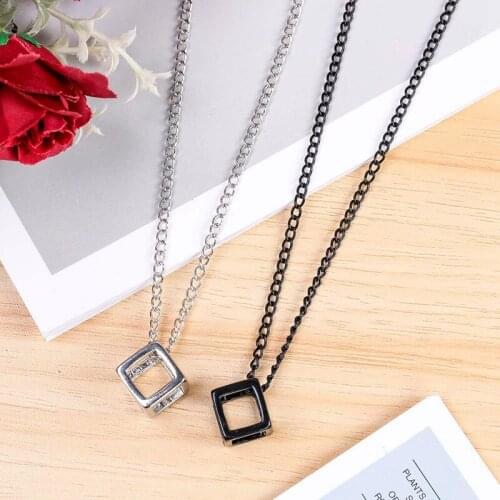 Retro Hollow Cube Pendant For Men Square Vintage Necklace Punk Geometric Collier Chain Pendant Necklace