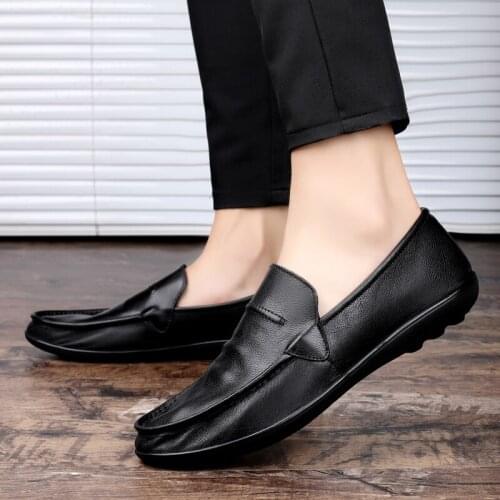Luxury 2021Casual Slip on Formal Loafers Genuine Leather Men Comfortable Shoes Men Moccasins Italian Black Male Driving Shoes