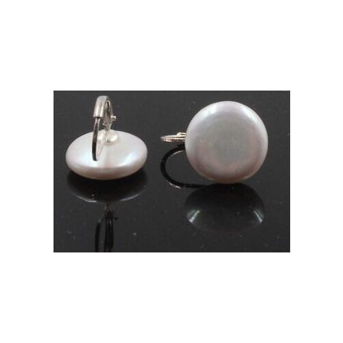 12-13mm Coin white freshwater pearls silver earrings