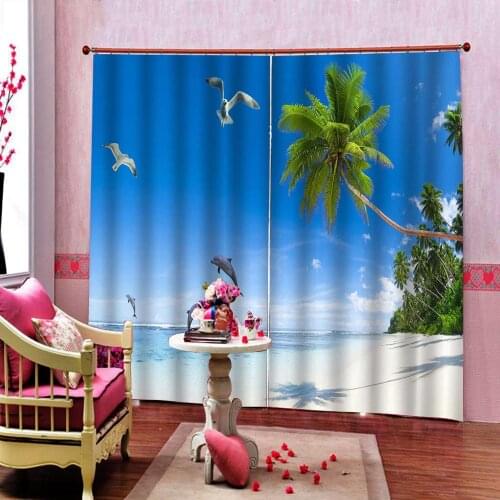 Custom Seascape beach modern curtains for living room bedroom kids bedroom curtains Blackout window curtains
