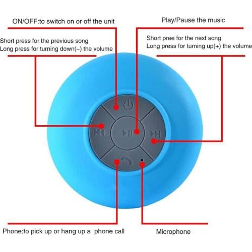 Hands-Free Waterproof Wireless Handfree Mini Speaker Mic Suction For Shower Bluetooth Speaker With Suction Cup (Black/Blue)