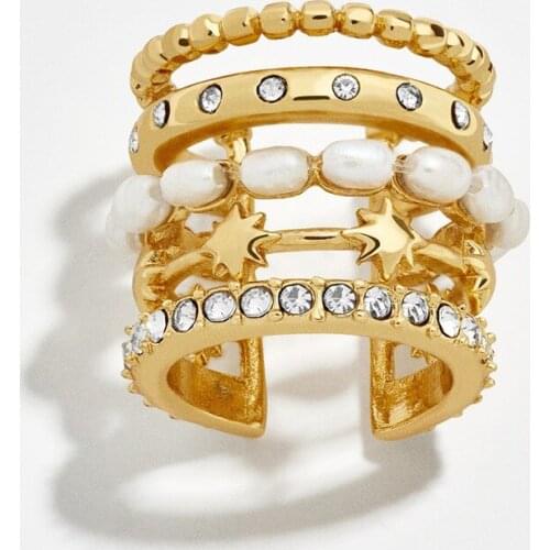 Women Elegant Crystal Pearl Ear Cuff geometric C Shaped Rhinestone Clip Earring Multi-layer Star Fashion Earring Jewelry