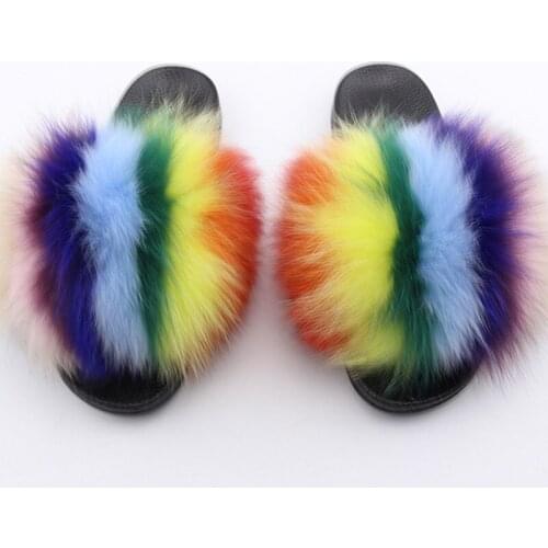 Womens Furry Slippers Ladies Cute Plush Fox Hair Fluffy Slippers Womens Fur Slippers Winter Warm Slippers for Women Hot