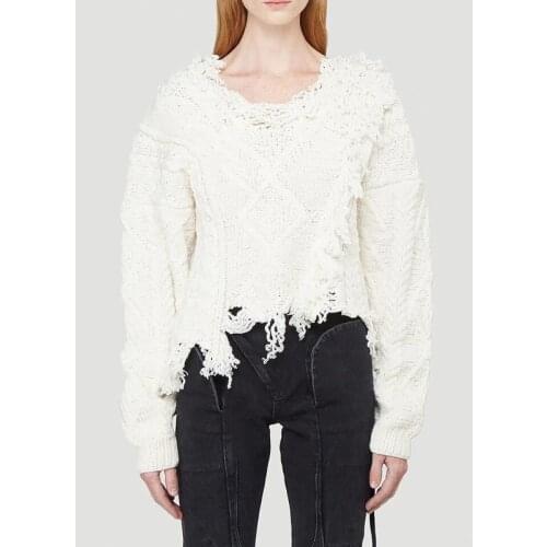 Fashion 11.21 Autumn Winter Irregular Tassels Design Wool Knit Pullover Women Temperament Short Twist Sweater Knitwear