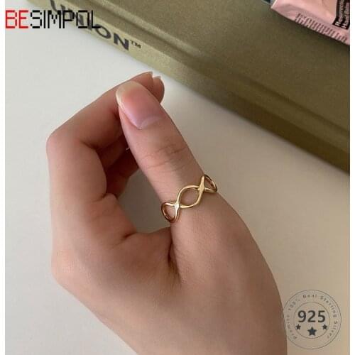 Besimpol Real 925 Sterling Silver Rings Elegant Chic Cross Line Rings Open Adjustable Rings For Women Simple Fine Jewelry Gifts