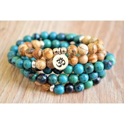 108 Mala Beads Bracelet OM Bracelets Fashion Phoenix Lapis Lazuli Bracelets Picture Jaspers Bracelet Yoga Mala Prayer Beads