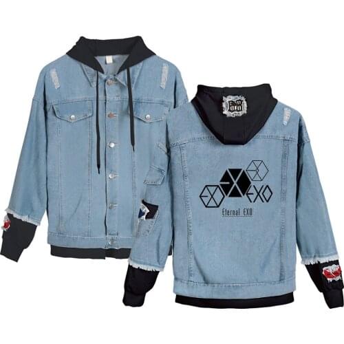 2019 New EXO Ablum Print Harajuku Loose Denim Jacket Women Pattern Jeans Coat Hip Hop Jeans Hoodies Jacket Casual Women Jackets