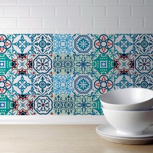 3D Arabian Style Retro Tile Floor Sticker Kitchen Bathroom Waist Line Wall Stickers Self Adhesive Vinyl Waterproof Poster Home D