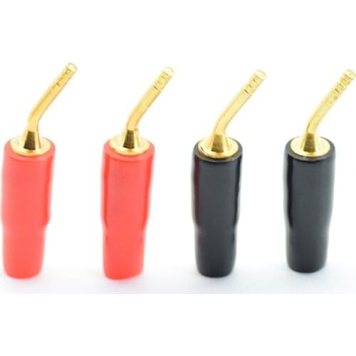 4pcs/lot 2mm Red & Black Gold-plated Copper Banana Plugs Adapter Speaker Audio Wire Cable Connector bent Pin Plugs