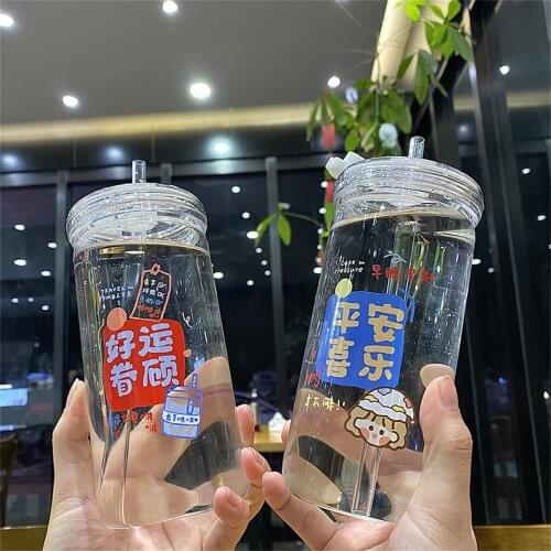 450ml Fashion Glass Water Drinking Bottles Chinese Slogan Water Bottle For Kids Girls School Office Travel Mug Coffee Tea Cup