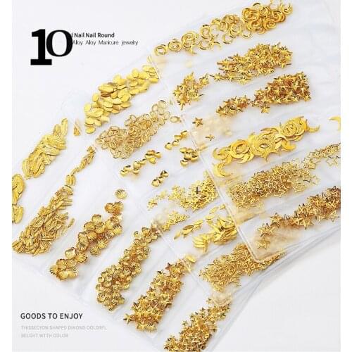 1 PACK MIXED 3D DIY HOLLOW METAL FRAME NAIL ART DECORATIONS GOLD SILVER ROSE GOLD RIVET BEADS ACCESSORIE 6DESIGN NAIL STUDS (10)