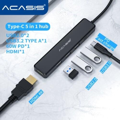 Acasis High Speed Expander Adapter 5 In 1 USB Type C Hub Adapter With 4K HDMI-compatible USB 3.0 2.0 PD Charging Port