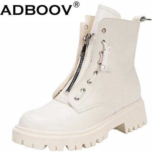 ADBOOV Fashion Front Zip Ankle Boots Platform Martin Boots Women Shoes Casual Shoes Women