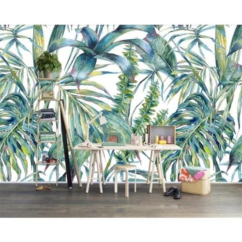 Beibehang Custom wallpaper Nordic hand painted tropical leaves TV background Hotel decorative painting wallpaper 3d tapety
