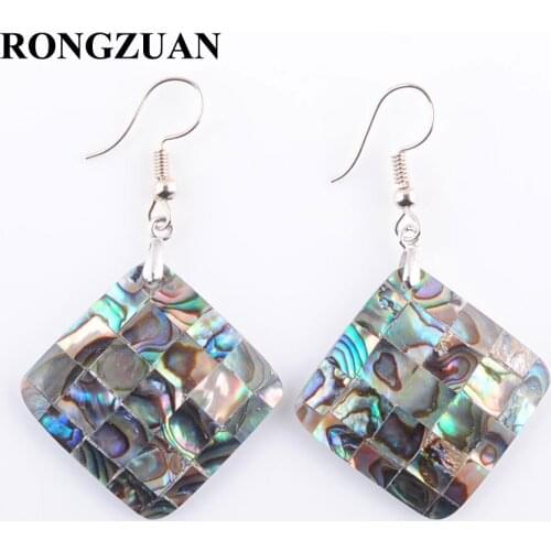 Free Shipping Jewelry Natural New Zealand Abalone Shell Lozenge Bead Pendant Dangle Earrings Pair Women Jewelry TR3009