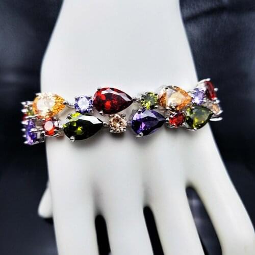 Shiny CZ Luxury Big Water Drop Silver Color Bracelet Bangles Pave Full 3A+ Grade Cubic Zirconia Crystal Free Shipping