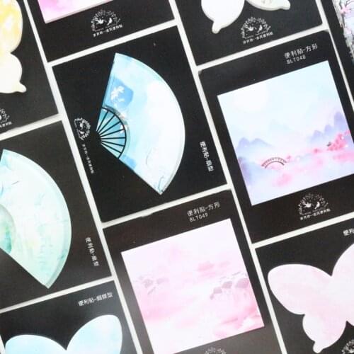 Domikee cute Chinese design school student self-adhesive note pad set candy kids butterfly scenery shape memo pad stationery