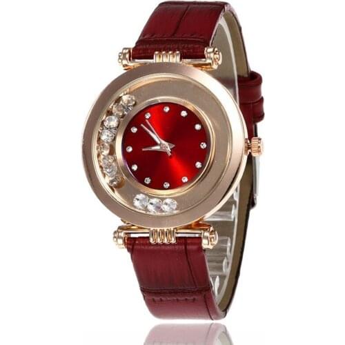 Fashion Women Watches New Round Dial Clock Luxury Crystal PU Leather Womens Bracelet Quartz Wrist Watches