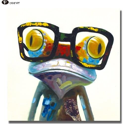 CHENFART Decorative Paintings SmArt Frog Hipster Froggy Animal Art Painted on Canvas Wall Pictures for Bedroom