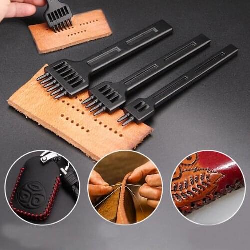 DIY Leather Round Row Punching Tools 3/4/5/6mm Spacing Hole Punches Lacing Stitching Hand Sewing Thread Tool