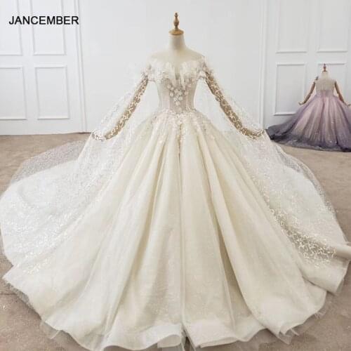 HTL1323 Flower Wedding Dress Long Sleeve Vintage Wedding Dress Off Shoulder Summer Wedding Dress Glitter Vestido De Casamento