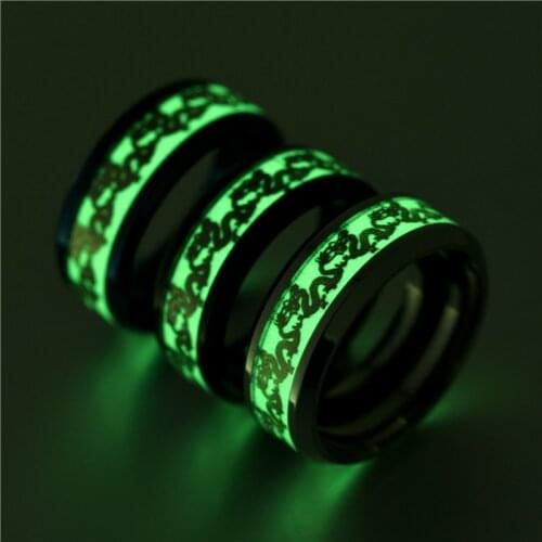 Fashion Luminous Plated Ring Dark Golden Dragon Inlay Green Background Fashion Men Fluorescent Glowing Rings