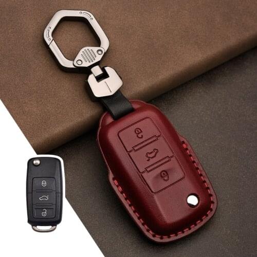 Leather car key cover case for VW Volkswagen Passat Polo Golf Touran Bora SEAT Ibiza Leon SKODA Octavia Fabia Ring