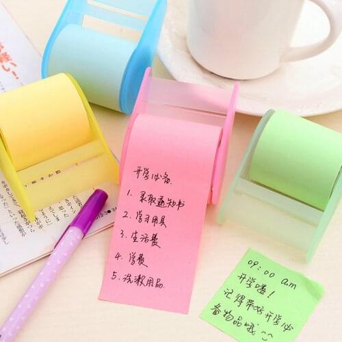 1 Roll Mini Color Self-Stick Sticky Notes Paper Memo Pads Tape with Dispenser for Kids Adult Students Home Office School Supplie