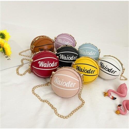 Fashion Kids Shoulder Bag Leather Cross-Body Pack Metal Chain Strap Holiday Travel Large Capacity Round Unisex Basketball Pocket