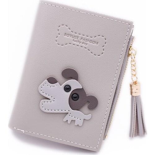 Fashion Cute Dog Puppy Leather Women Short Zipper Coin Purses Tassel Design Clutch Wallet Female Money Credit Card Holder Girl
