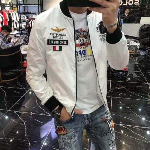Men jacket spring new fashion brand Slim badge embroidery baseball uniform casual jacket trend Clothing Plus Size Print coat