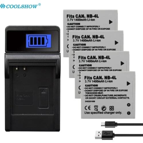 NB-4L NB4L Battery 1400mah For Canon IXUS 30 40 50 55 60 65 80 100 I20 110 115 120 130 IS 117 220 225 230 255 Batteries Charger