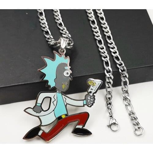 Large 2 inch Juggalo Rick Charm Pendant Necklace For Mens Boys Stainless Steel Jewelry 4mm 24 inches