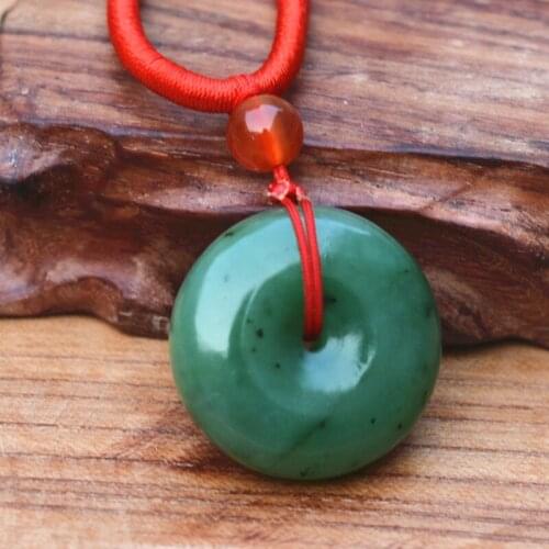 Natural Green HETIAN stone Nephrite Pendant Round Peace buckle Pendant Necklace Women Mens Jewelry Free Rope