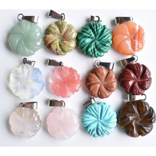 Wholesale12pcs/lot fashion assorted natural stone flower shape carved pendants for jewelry marking free shipping