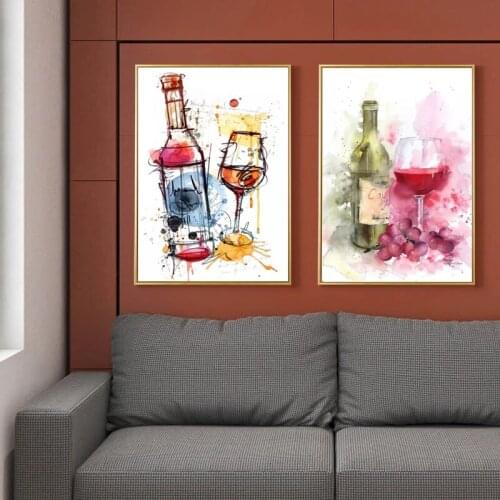 Modern Red Wine and Glass Canvas Art Posters and Print Abstract Canvas Paintings on The Wall Cuadros for Home Decor Pictures