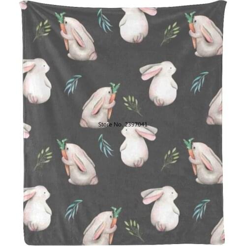 Custom Super Soft Throw Blanket Fleece Blanket for Couch Sofa Bed Gift Cute Easter Rabbit Carrot (50inchX60inch)