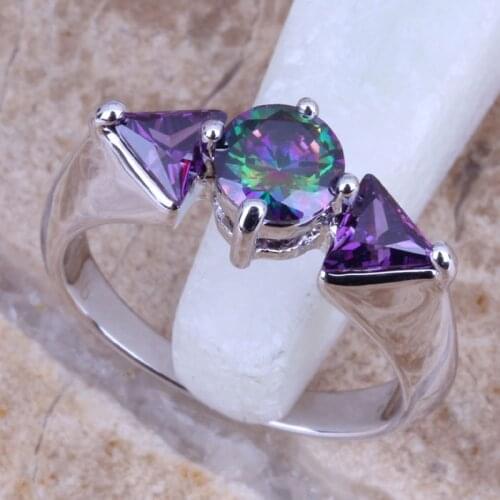Fascinating Rainbow Cubic Zirconia Silver Plated Ring Size 6 / 7 / 8 / 9 E741