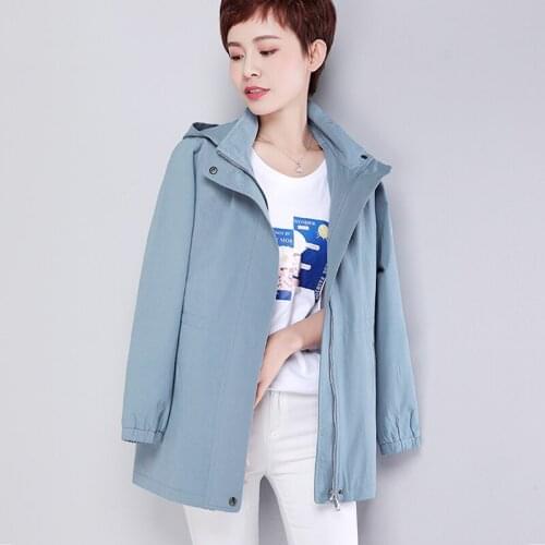 Mothers Spring Thench Coats New Hooded Pocket Stitching Middle-aged Womens Overcoat Autumn Large Size Loose Windbreaker Z683