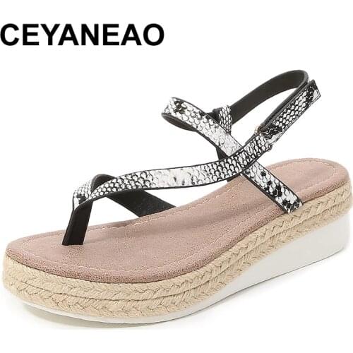 CEYANEAO Bohemian Slope Wedges Shoes Platform Flip Flops Gladiator Sandals For Women New Clip Toe Ladies Roman Thick High Heels