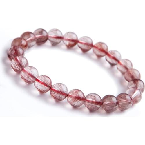 9mm Natural Red Hair Rutilated Quartz Stretch Bracelets For Women Femme Charm Clear Round Crystal Bead Bracelet