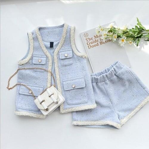 2021 Korea style girls 2 pcs set waistcoat+shorts fashion autumn girls suit 4-9t B436