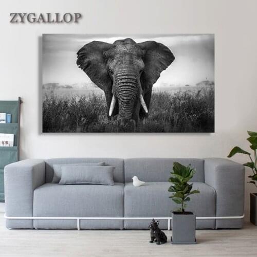 ZYGALLOP Black African Elephants Wall Art On Canvas Wild Animals Poster And Prints Scandinavian For Living Room Decor Paintings