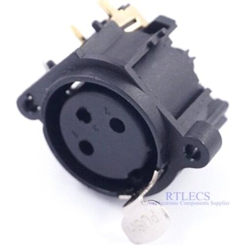 2pcs Female 3 Pole Horizontal PCB Mount XLR Receptacle Right Angle Through Holes Socket cross NC3FAH1 Stamped Leads Gold plated