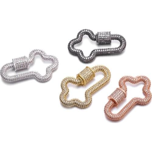 2PCS, Top Hollow Cross shaped CZ Screw Clasps Connector Lock Carabiner Findings