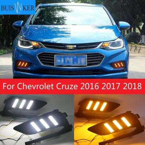 2PCS LED Daytime Running Light For Chevrolet Cruze 2016 2017 2018 Dynamic Yellow Turn Signal Relay Waterproof Car 12V DRL Lamp